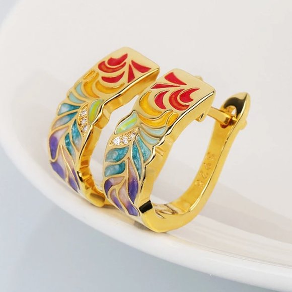 Sterling silver 925 earrings with blue acrylic accents and gold tones. - Picture 2 of 7